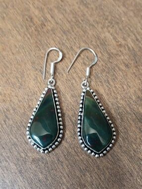 Green Teardrop Stone Dangle Earrings - Unbranded
